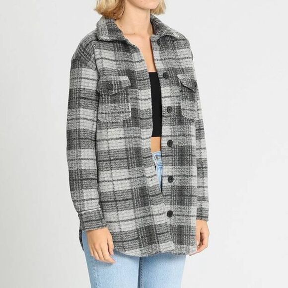 Joie Grey Plaid Shirt Jacket Shacket Size M EUC - Picture 2 of 8